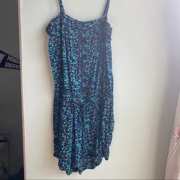 Blue Floral Romper with Pockets - Picture 2 of 3